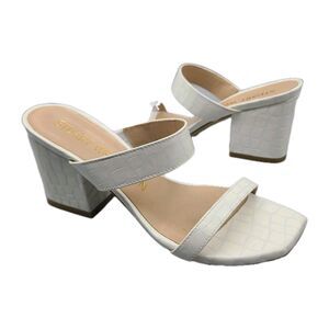 Stuart Weitzman sandals mules sz 7 Olive White Croc-Embossed leather strappy
